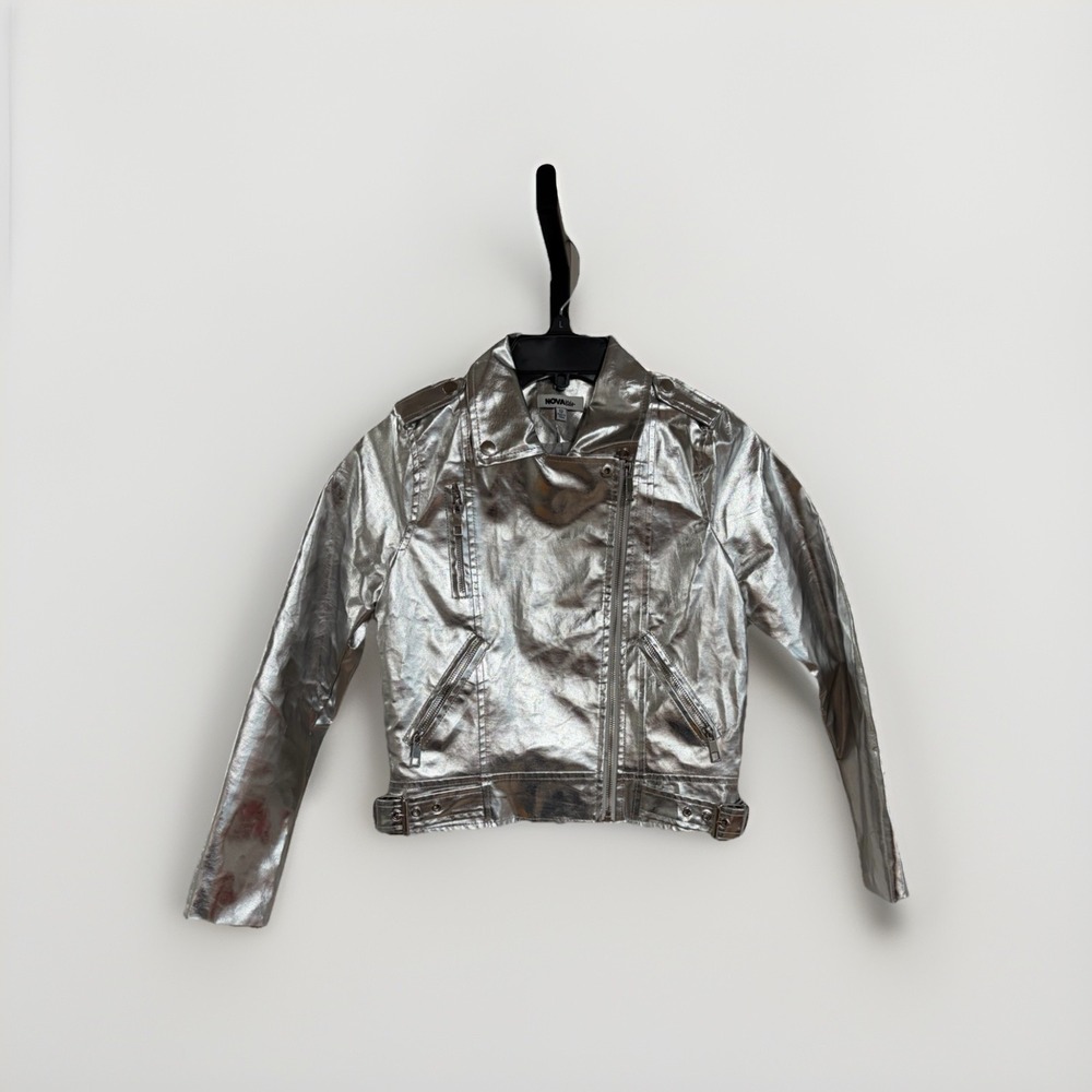 NOVA kids silver‎ metallic jacket designer fashion girls 12 NWOT P76